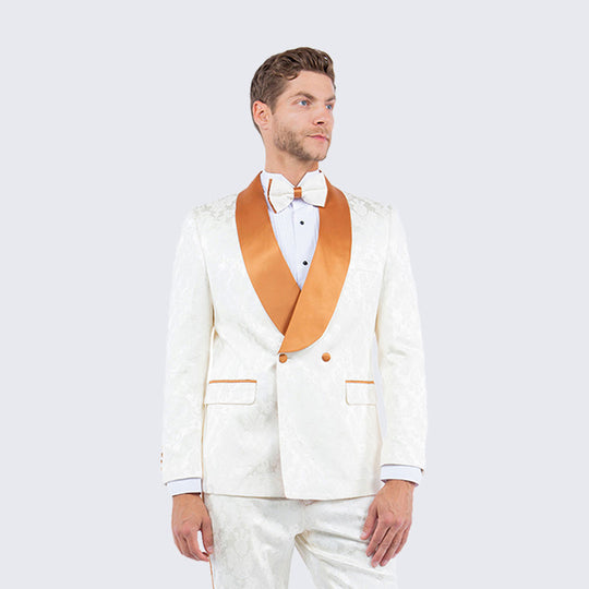 Ivory & Rust Paisley Tuxedo with Shawl Lapel – Wedding & Prom