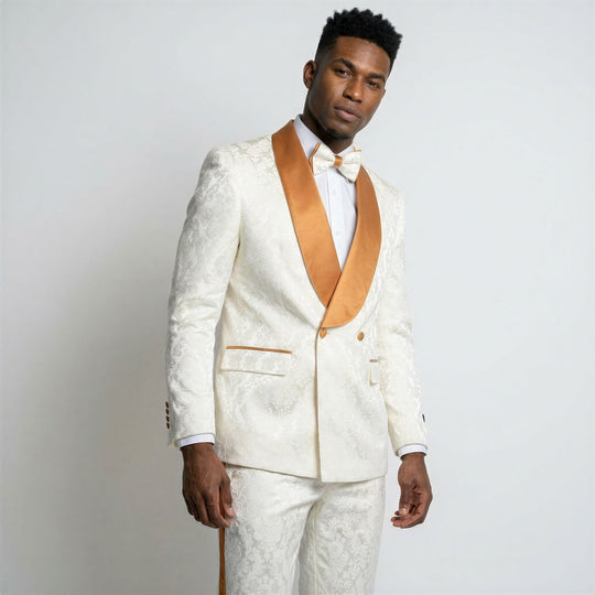 Ivory & Rust Paisley Tuxedo with Shawl Lapel – Wedding & Prom