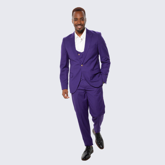 [DISCOUNTED] Purple Skinny Fit Suit Three Piece Set with Double Breasted Vest - Limited Sizes