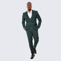 Green Skinny Fit Suit Three Piece Set with Double Breasted Vest - Wedding - Prom