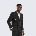 Black Double Breasted Suit Two Piece Set with Gold Buttons - Wedding - Prom