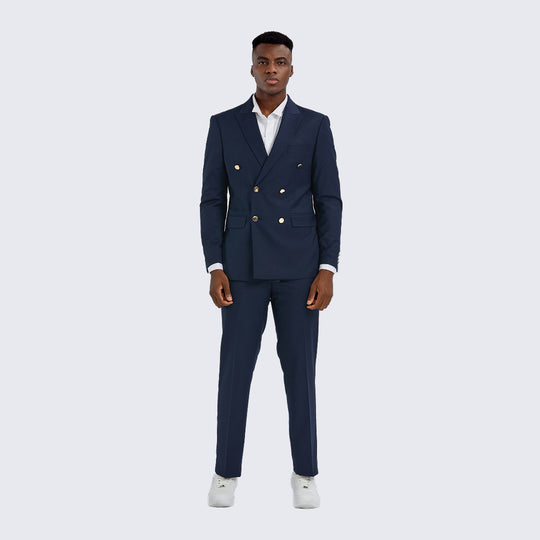 Navy Double Breasted Suit with Gold Buttons – Wedding & Prom