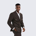 Brown Double Breasted Suit Two Piece Set with Gold Buttons - Wedding - Prom