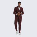 Burgundy Double Breasted Suit Two Piece Set with Gold Buttons