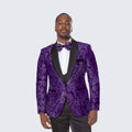 Purple Tuxedo with Rose Pattern Four Piece Set - Wedding - Prom