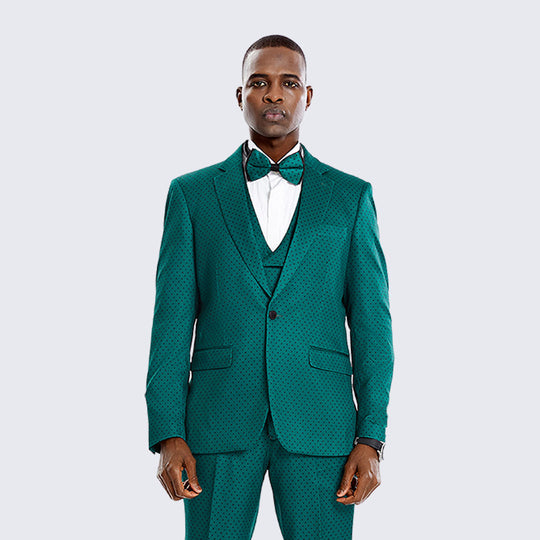 Emerald Green Dot Pattern Three Piece Tuxedo – Wedding & Prom