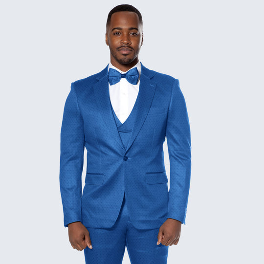 Royal Blue Dot Pattern Three Piece Tuxedo – Wedding & Prom