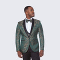 Green Tuxedo with Gold Pattern Four Piece Set - Wedding - Prom