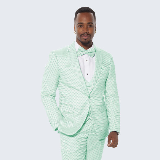 Mint Polka Dot Textured Slim Fit Tuxedo – 4 Piece Wedding & Prom Set