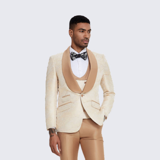 Ivory Two-Tone Tuxedo with Tan Shawl Lapel – Wedding & Prom