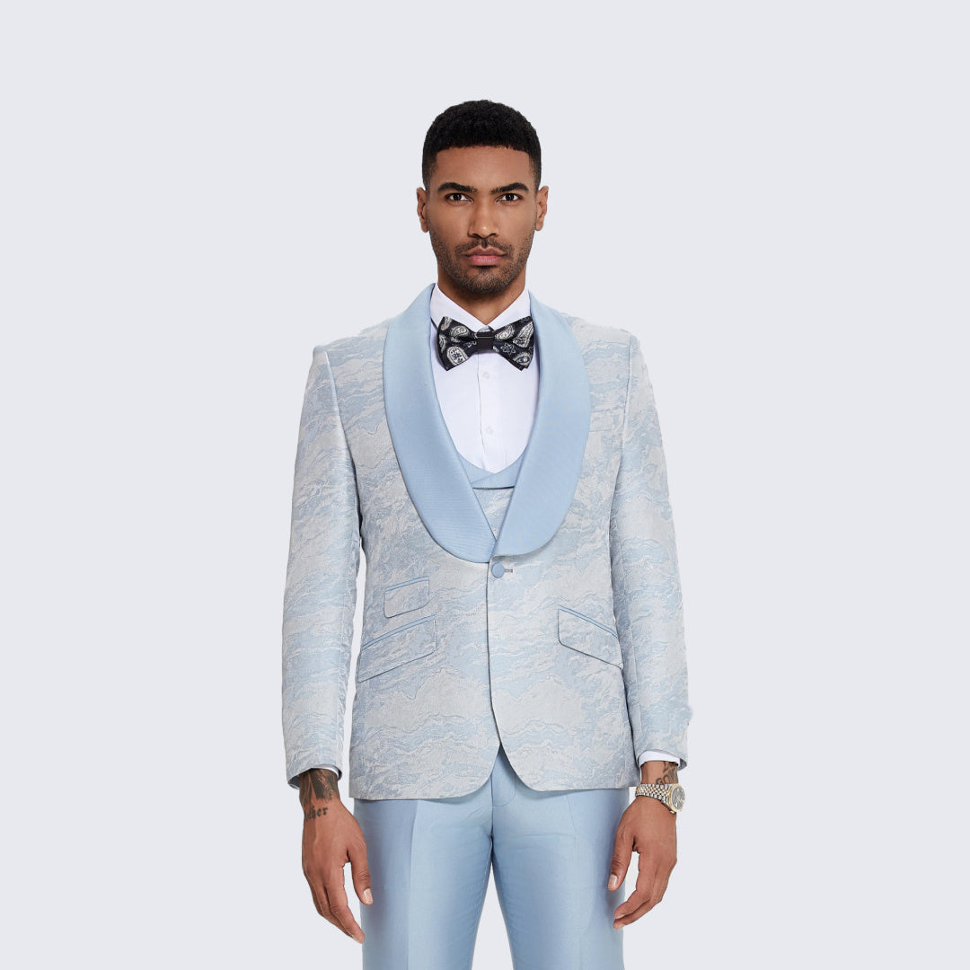 Men s Sky Blue Tuxedo with Two Tone Design Wedding Prom