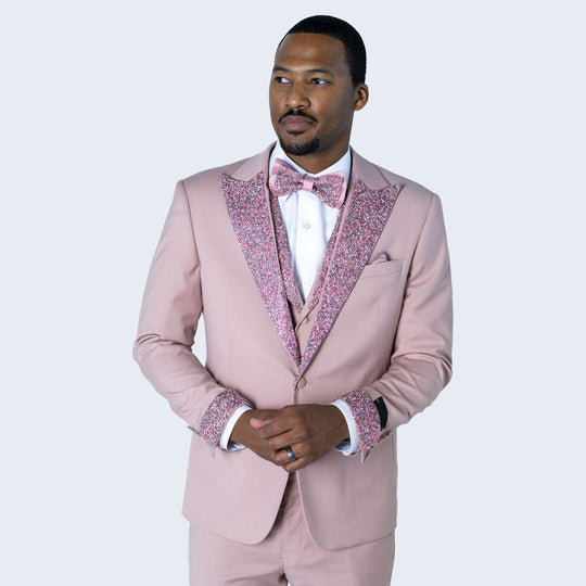 Lavender Peak Lapel Tuxedo with Stones – 4 Piece Set