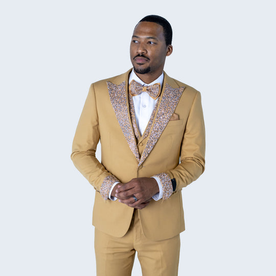 Champagne Tuxedo with Stone Peak Lapel – 4 Piece Skinny Fit