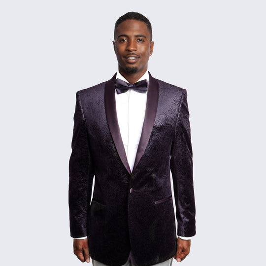 Plum Textured Blazer Jacket Modern Fit - Wedding - Prom