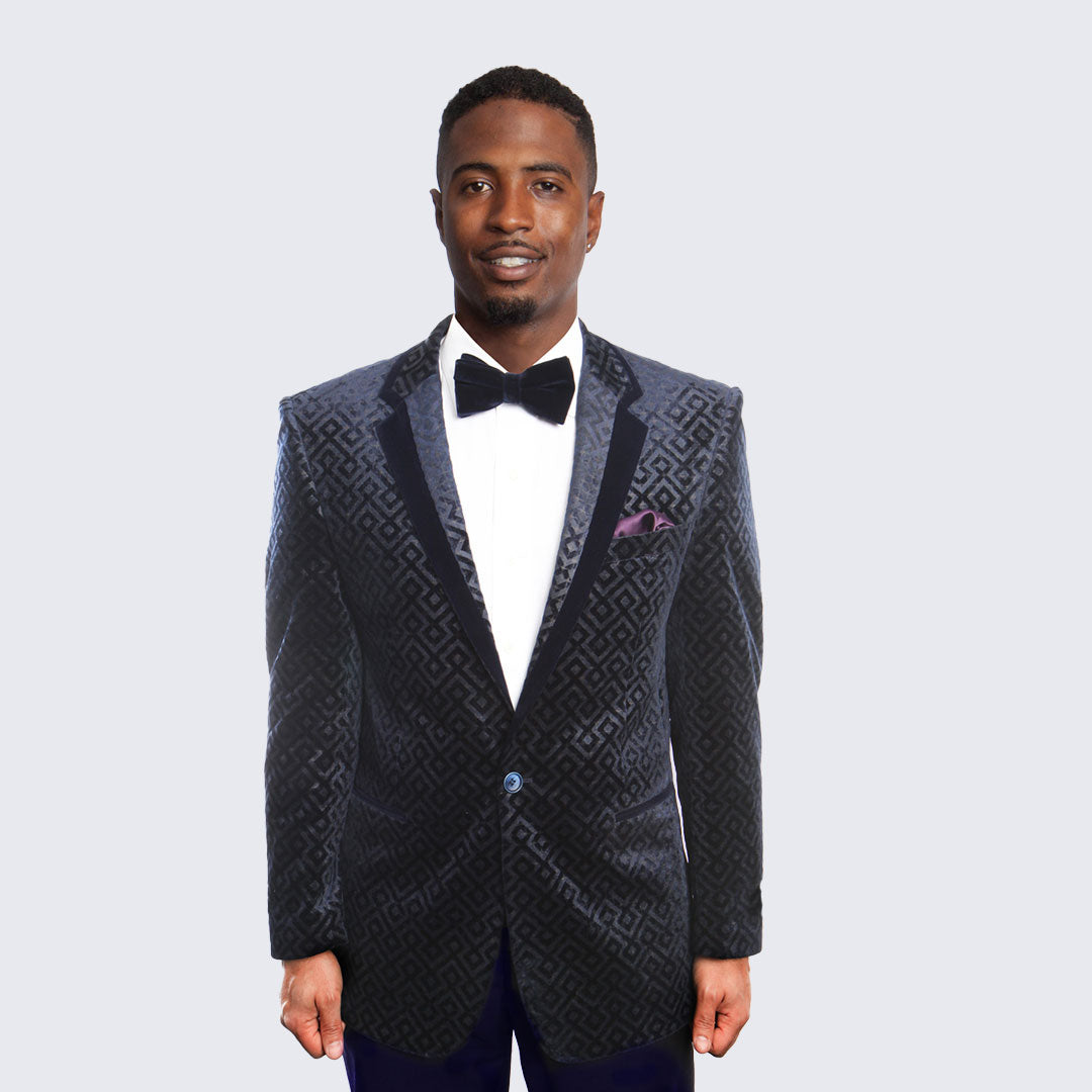 Men’s Navy Blue Sequin Tuxedo Jacket with Black Satin Shawl Lapel – Luxury Prom and Wedding Blazer main image 0