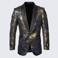 Blue and Gold Tuxedo Jacket with Fancy Pattern