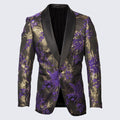 Purple and Gold Tuxedo Jacket with Fancy Pattern Shawl Lapel