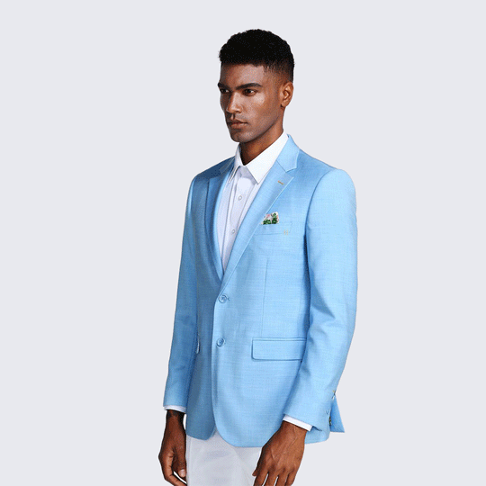 Light Blue Casual Blazer Two Button Notch Lapel - Wedding - Prom