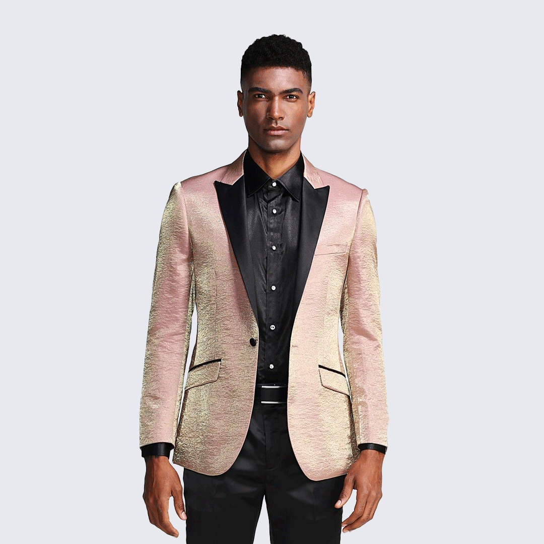 Rose Gold Tuxedo Jacket Shiny Slim Fit with Peak Lapel Wedding Prom Perfect Tux
