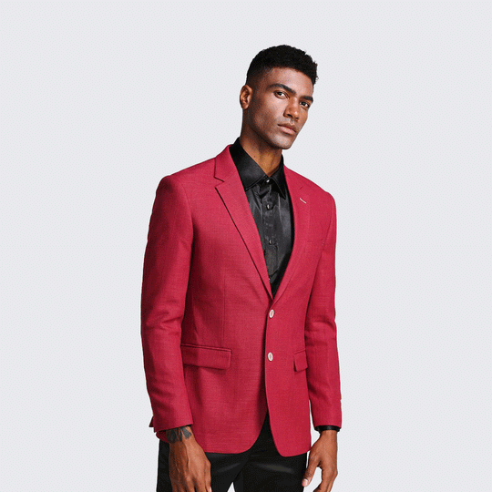 Red Casual Blazer Slim Fit Two Button Notch Lapel - Wedding - Prom