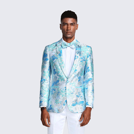 Aqua Floral Tuxedo Jacket Slim Fit - Wedding - Prom