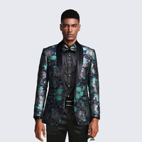 Turquoise Floral Tuxedo Jacket with Shawl LapelSlim Fit – Wedding & Prom