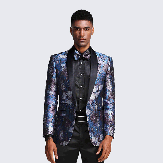 Rose & Lavender Floral Tuxedo Jacket with Shawl Lapel – Slim Fit