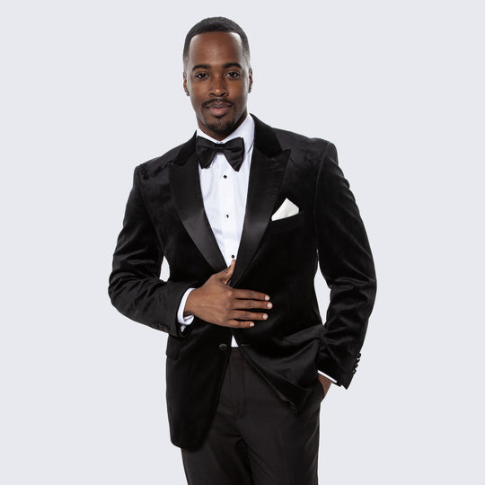 Black Velvet Tuxedo Jacket with Large Peak Lapel - Wedding - Prom