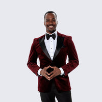 Burgundy Velvet Tuxedo Jacket with Large Peak Lapel - Wedding - Prom