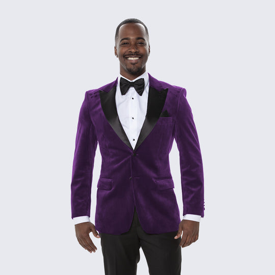 Purple Velvet Tuxedo Jacket with Large Peak Lapel - Wedding - Prom