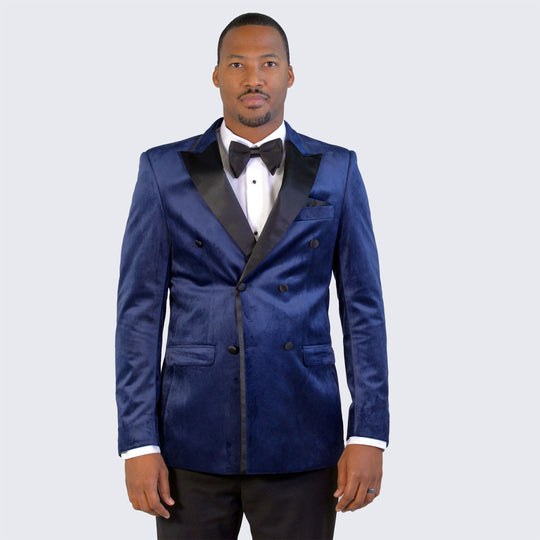 Navy Velvet Double Breasted Tuxedo Jacket – Wedding & Prom