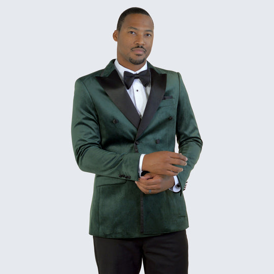 Green Velvet Double Breasted Tuxedo Jacket – Wedding & Prom