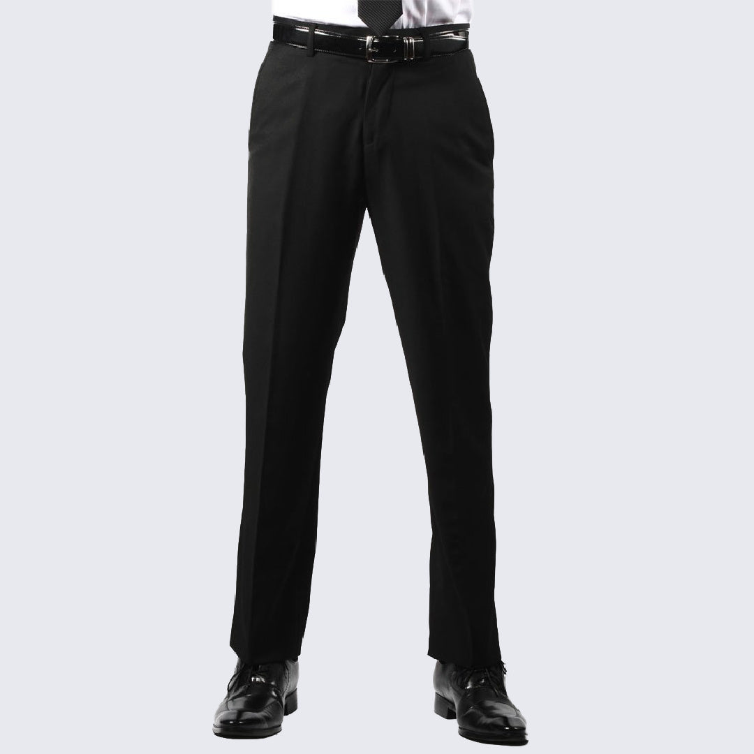 Buy online Black Cotton Blend Flat Front Trousers Formal from