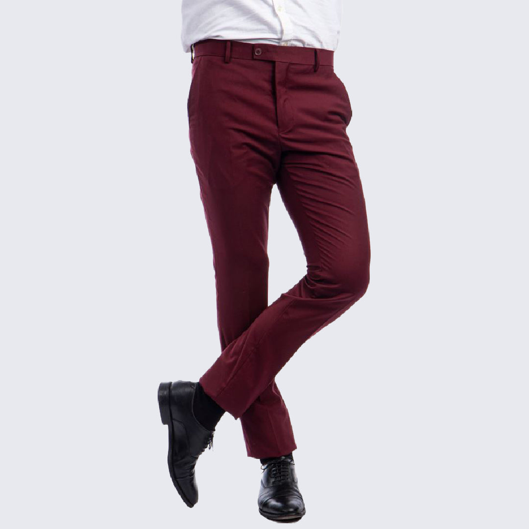 Mens Burgundy Dress Pants Skinny Fit Perfect Tux