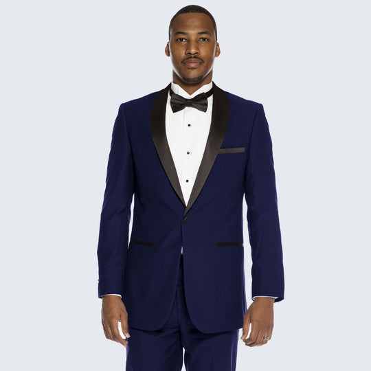 Navy Midnight Blue Tuxedo With Black Shawl Lapel Slim Fit - Wedding - Prom