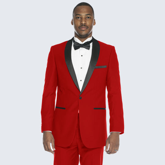 Red Tuxedo with Black Lapel Slim Fit One Button - Wedding - Prom