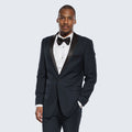 Navy Blue Tuxedo Slim Fit One Button Peak Framed Lapel - Wedding - Prom ...