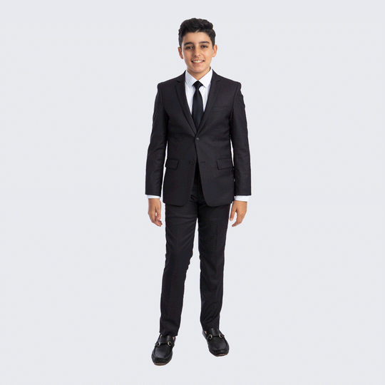 Boys Dark Grey Slim Fit 5-Piece Suit Set – Wedding & Ring Bearer