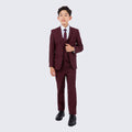 Boys Burgundy Suit 5-Piece Set by Perry Ellis for Kids Teen Children - Wedding