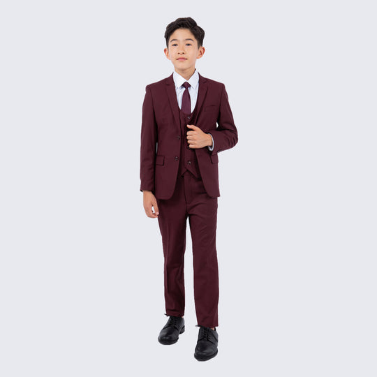 Boys Burgundy 5-Piece Suit Set – Wedding & Ring Bearer
