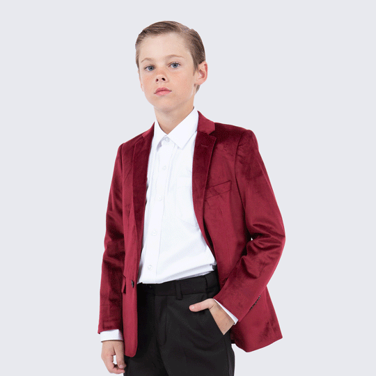 Boy's Burgundy Velvet Tuxedo Jacket for Kids Teen Children - Wedding