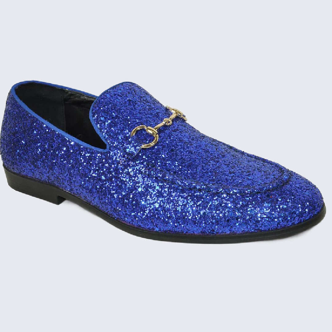 Mens Royal Blue Glitter Loafers Modern Dress Shoe Prom Wedding Perfect Tux