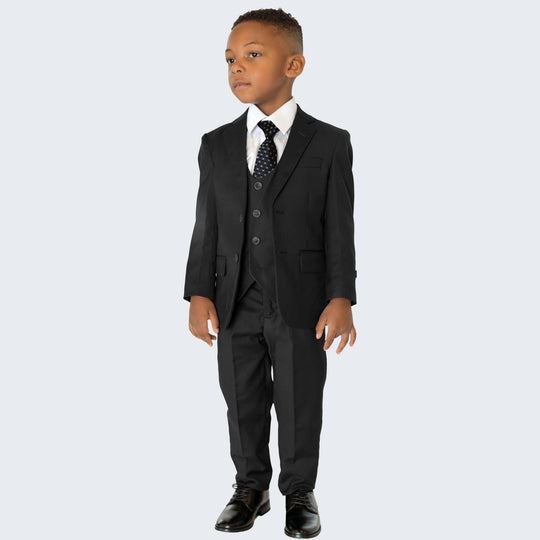 Boys Black 5-Piece Slim Fit Suit – Wedding & Ring Bearer