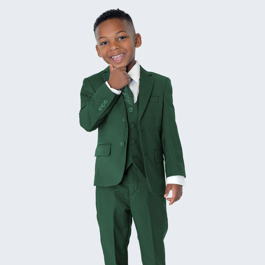Boys Green 5-Piece Slim Fit Suit – Wedding & Ring Bearer