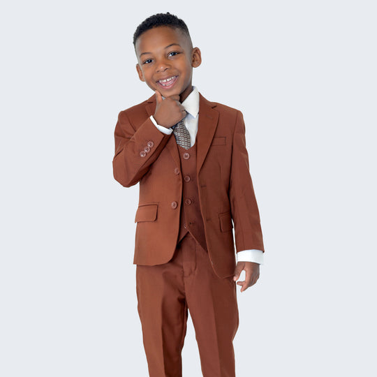 Boys Light Brown 5-Piece Slim Fit Suit – Wedding & Ring Bearer