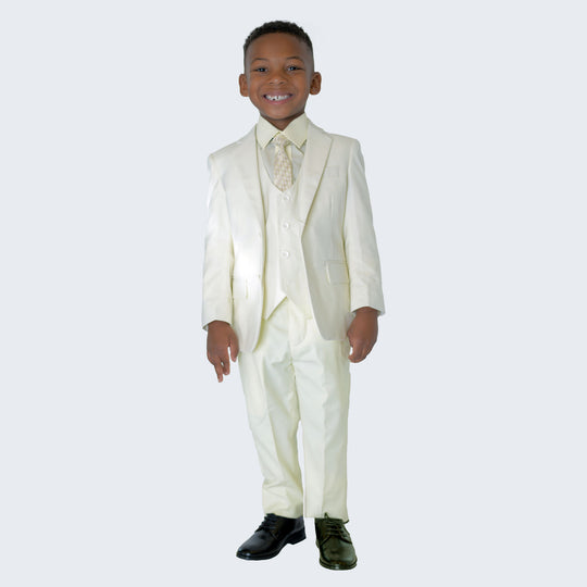 Boys Ivory 5-Piece Slim Fit Suit – Wedding & Ring Bearer