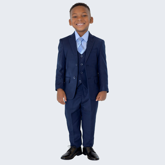 Boys Navy 5-Piece Slim Fit Suit – Wedding & Ring Bearer