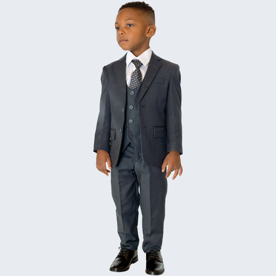 Boys Charcoal 5-Piece Slim Fit Suit – Wedding & Ring Bearer