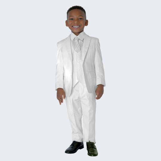 Boys White Slim Fit 5-Piece Suit – Wedding & Ring Bearer