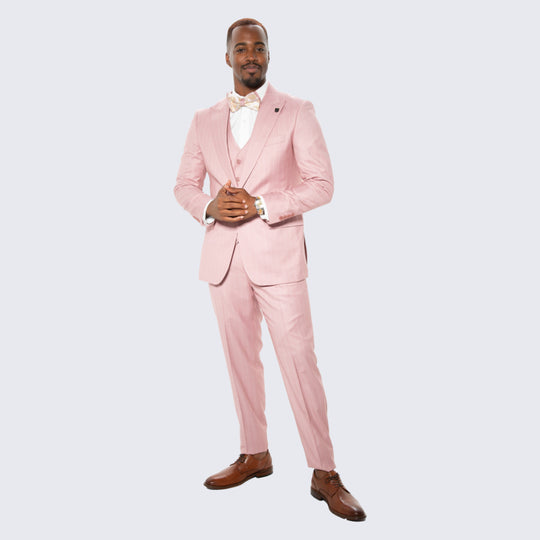 Rose Pinstripe 4-Piece Suit with Peak Lapel – Wedding & Prom